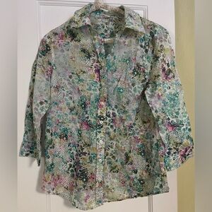 Coldwater Creek Watercolor Floral Blouse 100% Cotton